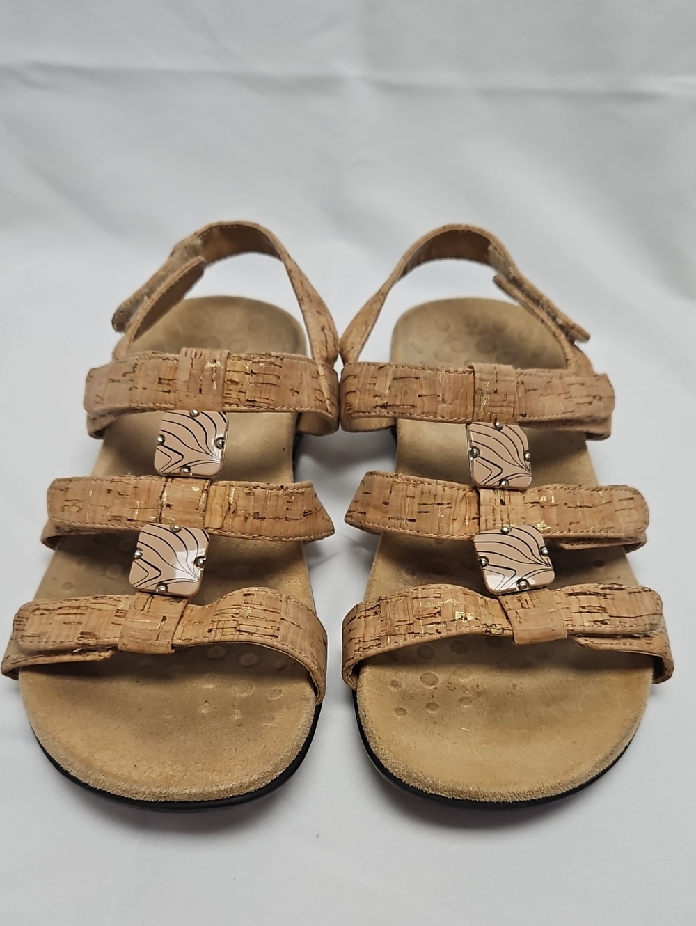 Vionic Amber Womens 6 Gold Cork Sandals Adjustable Straps Orthotic Comfort